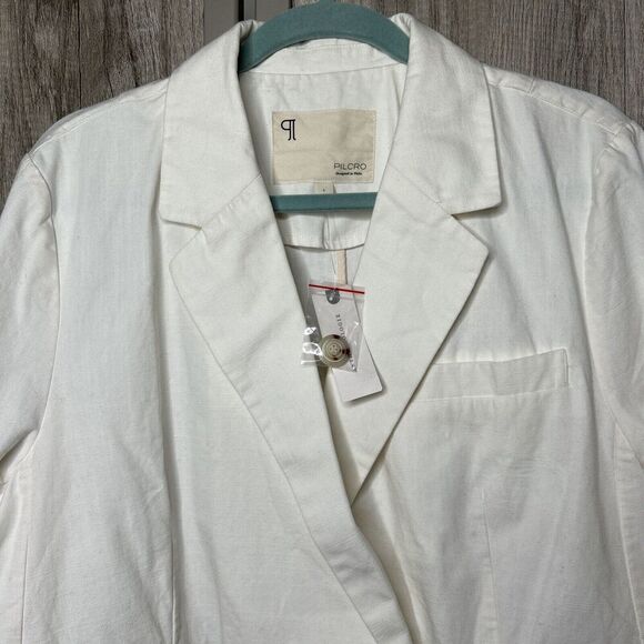 Anthropologie Pilcro Blazer Frayed Hem Ivory Cropped Size L NWT - Picture 4 of 10